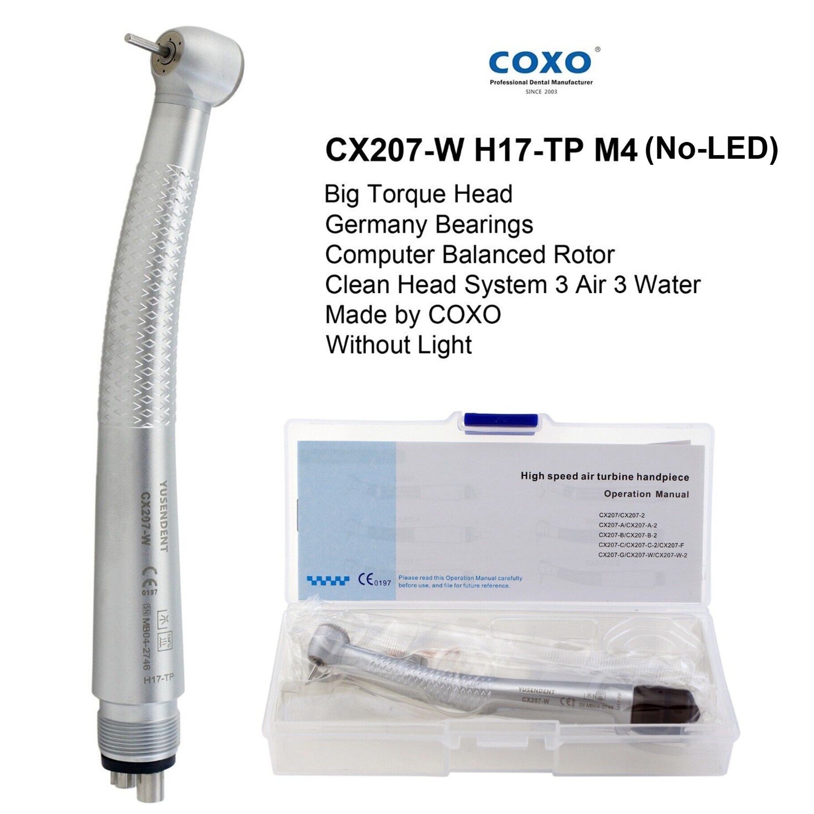 COXO Dental High Speed Handpiece 4 Hole LED Turbine E Generator Mini Head CX207