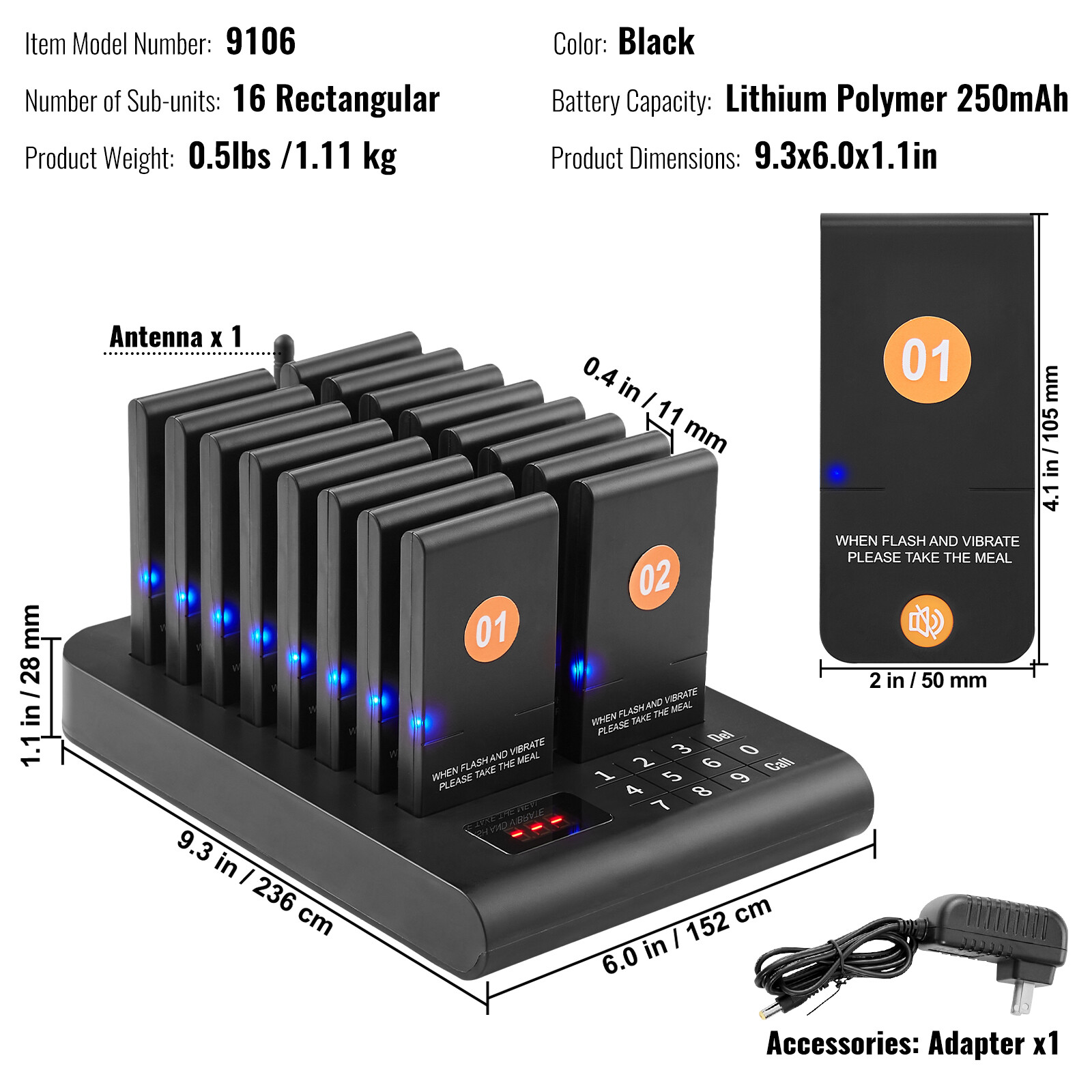 VEVOR Restaurant Pager System 16 Beepers Wireless Guest Paging Queuing Calling