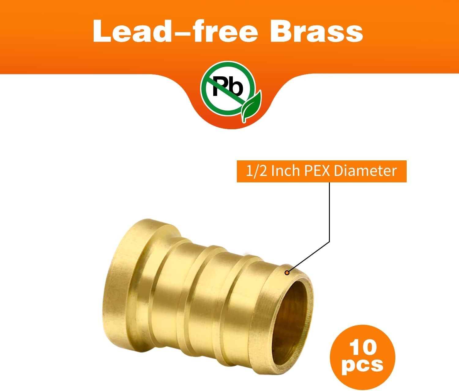 10pcs 1/2″ PEX Barb Plug End Cap, Brass 1/2″-10 Pack, Color