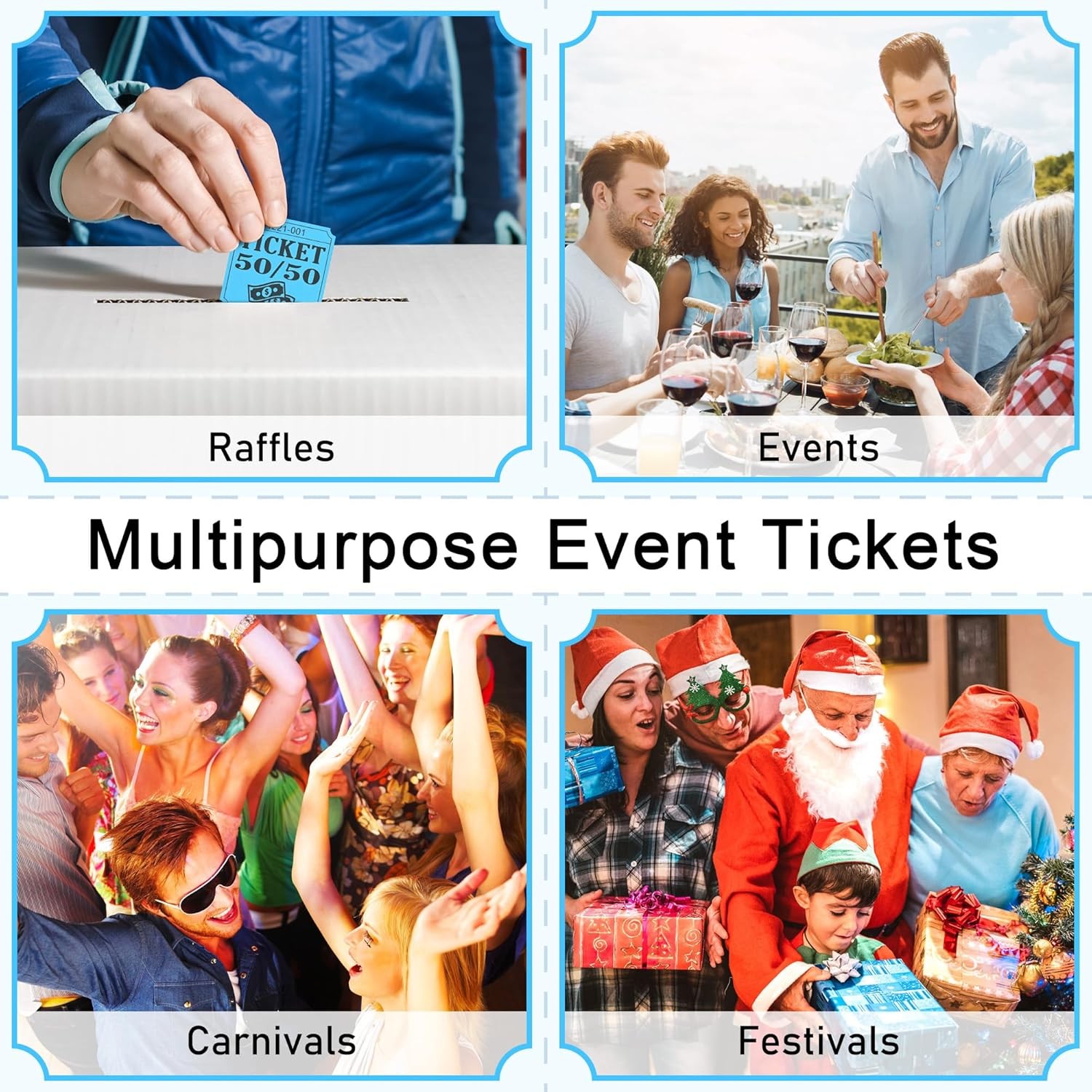 ESSENTIAL 500 Double Roll Raffle Tickets, 50/50 Cards, Entry Form Blue