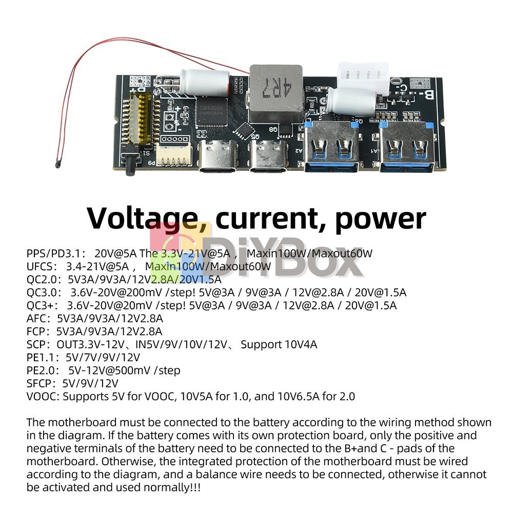 100W Bidirectional Fast Charge Power Bank Module TFT Color Display Motherboard