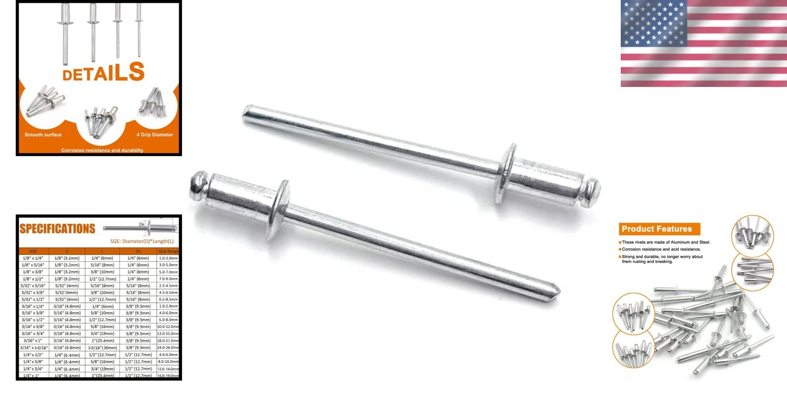 100-Pack 1/8″ x 1/4″ Aluminum Blind Rivets – Ideal for Indoor and Outdoor Use