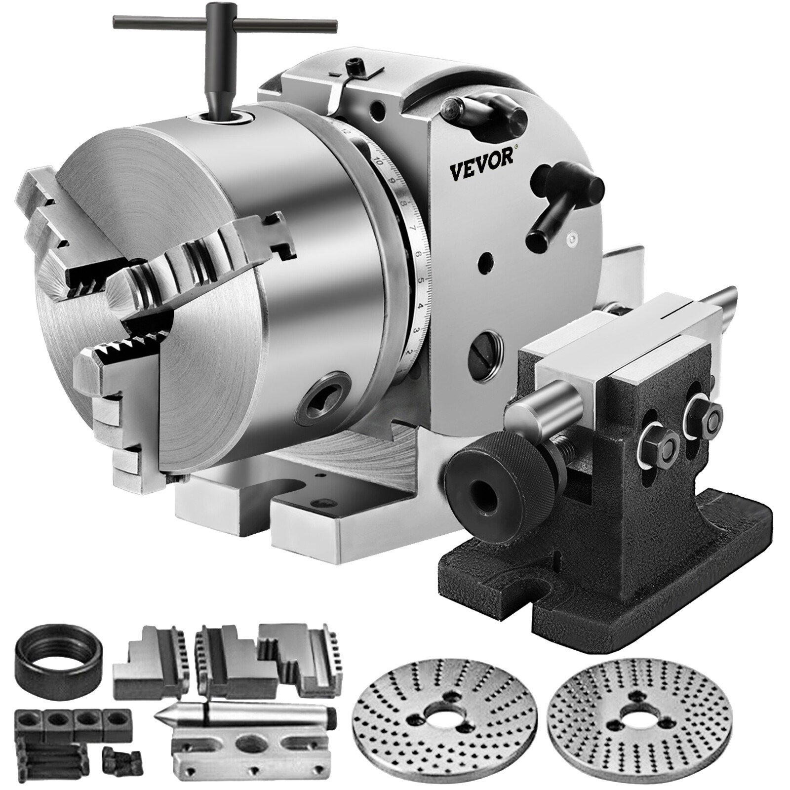 VEVOR BS-0 Semi 5″ Indexing Dividing Head 3-Jaw Chuck Tailstock For CNC Milling