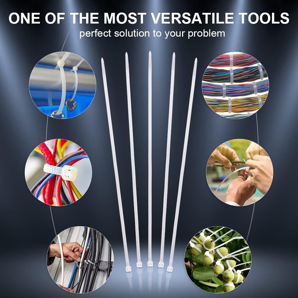 Heavy-Duty Zip Cable Ties 100 Pieces White Ideal for Indoor and Outdoor Use
