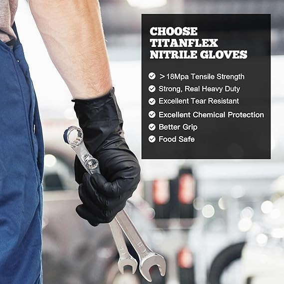 TitanFlex Disposable Nitrile Exam Gloves – 6-mil, Black, Medium 100-ct Box,
