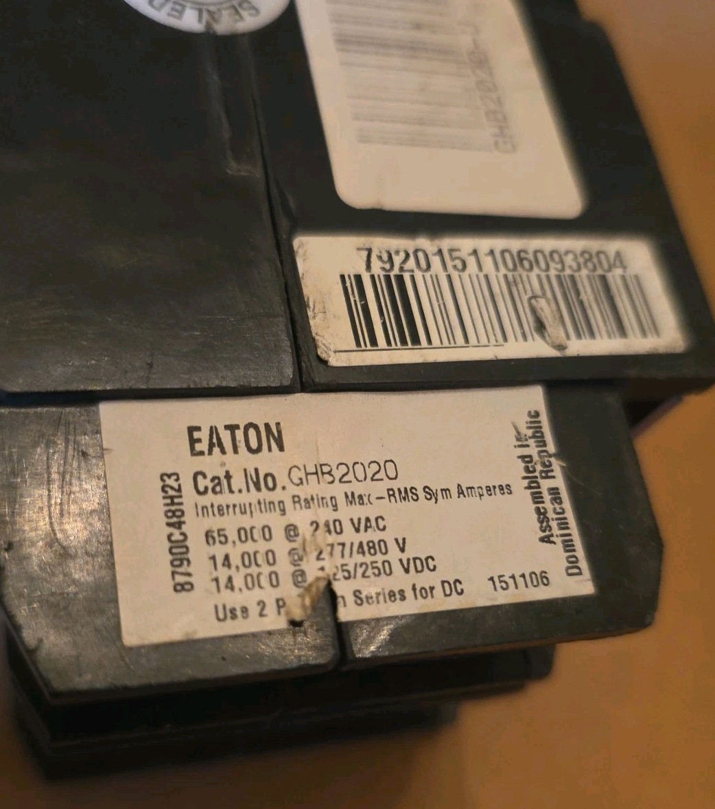 Eaton GHB2020 Bolt-on Circuit Breaker 20A 2 Pole GHB