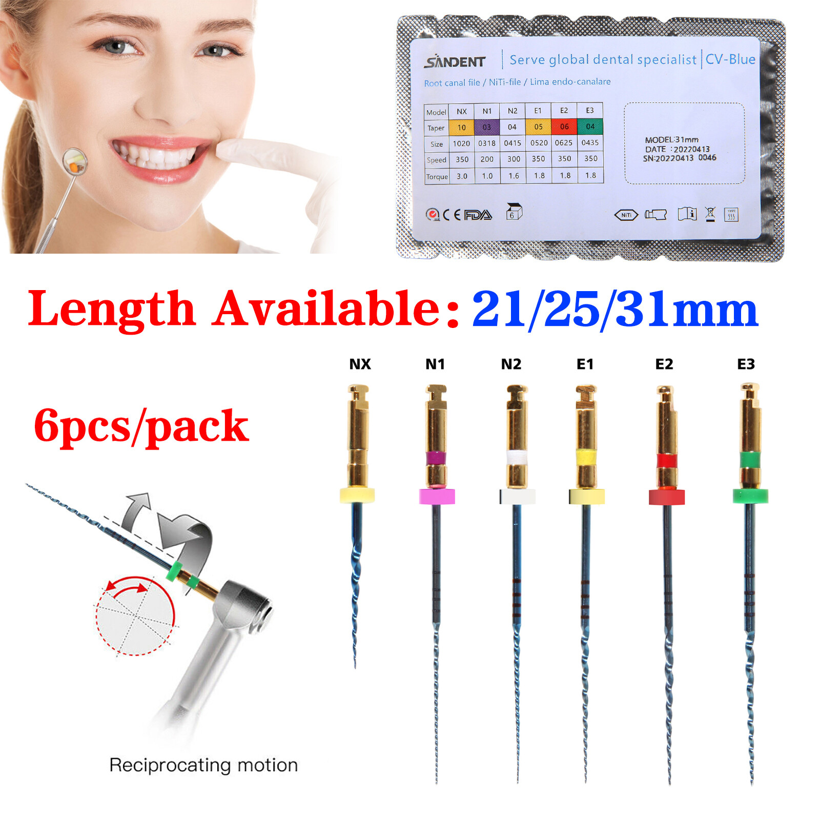 Dental Endo Endodontic Engine Rotary Files Root Canal NiTi Files 25mm 21mm 31mm
