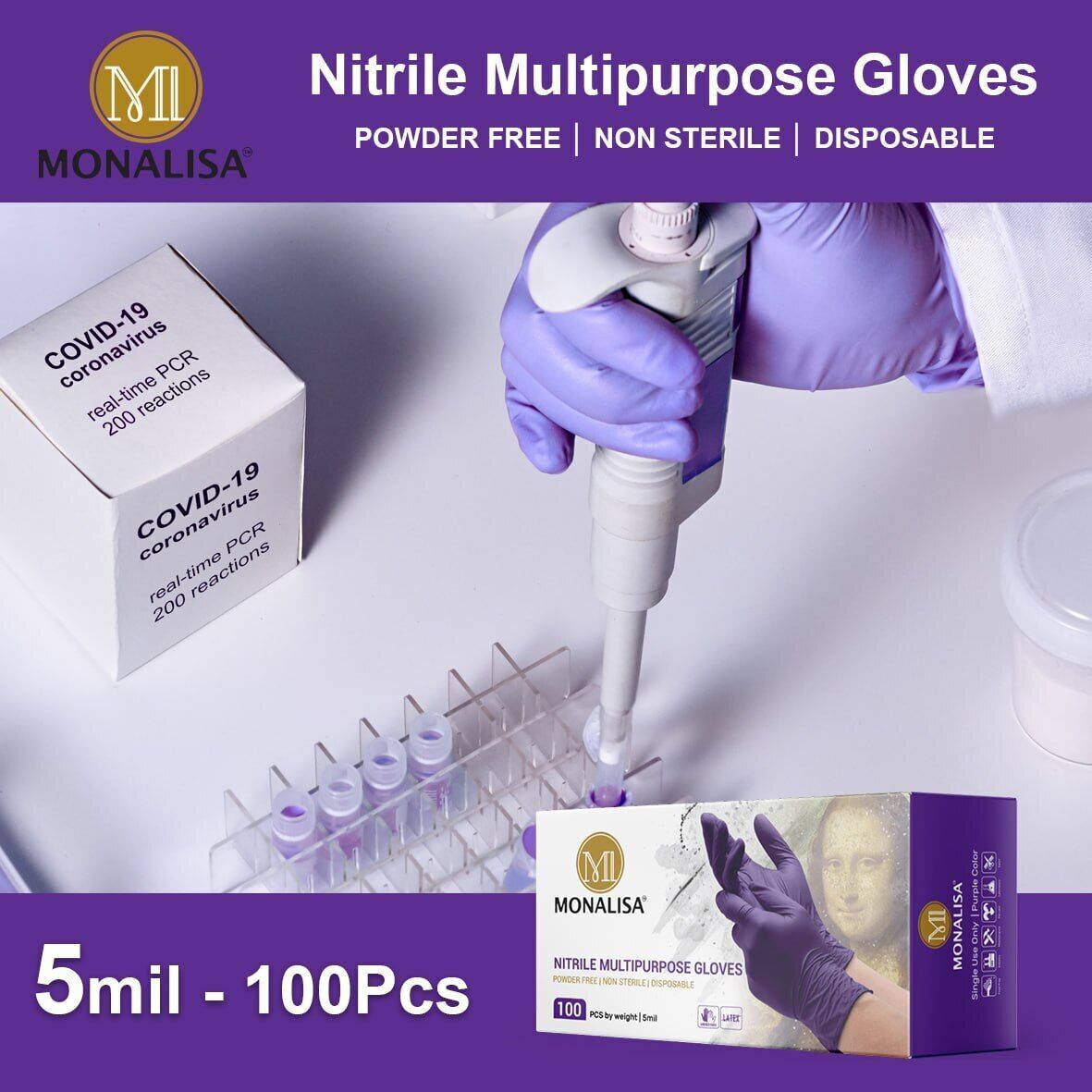 MONALISA™ Purple Disposable Exam Nitrile Gloves Powder Free 5mil