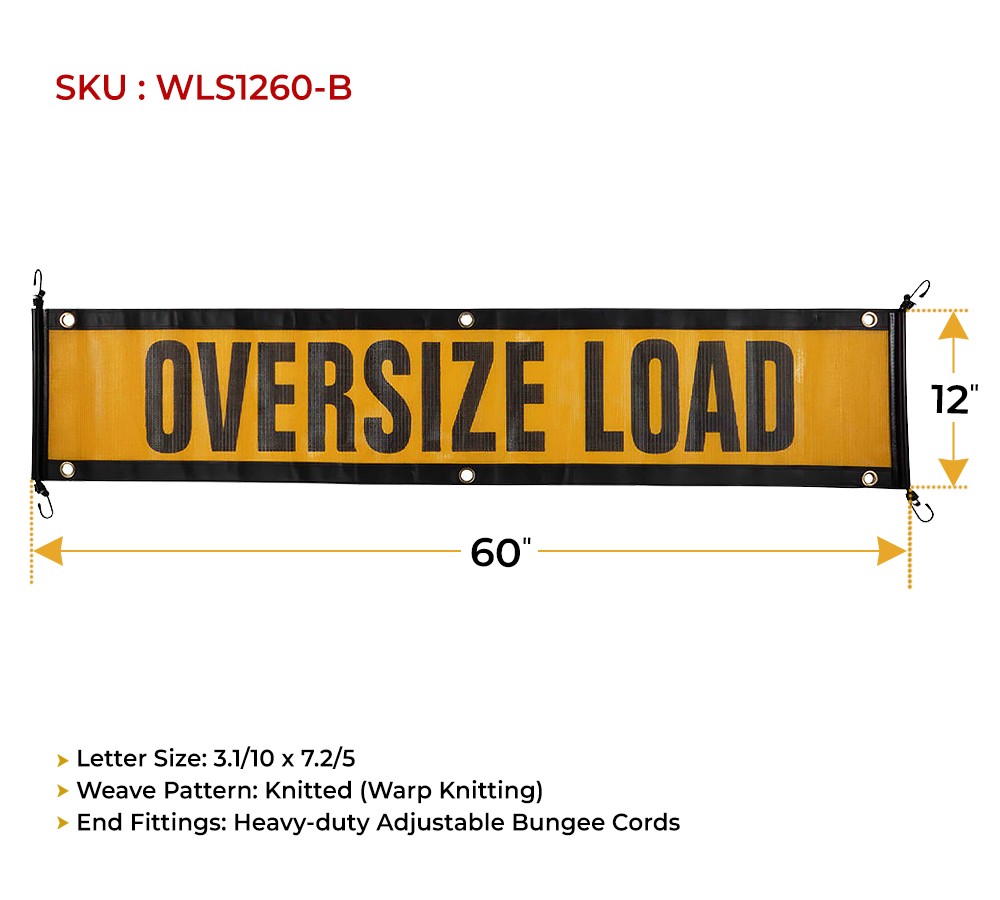 2Pk 12″x60″ Oversize Load Sign Banner for Trucks w/ Bungee Cord