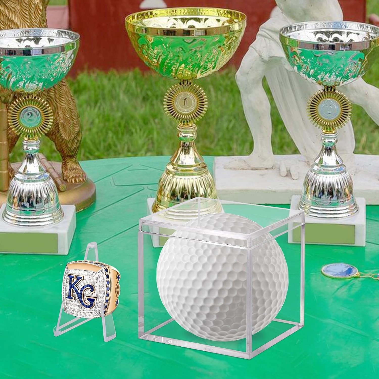 Clear Acrylic Championship Ring Display Case, Memorabilia Stand 1-Pack,