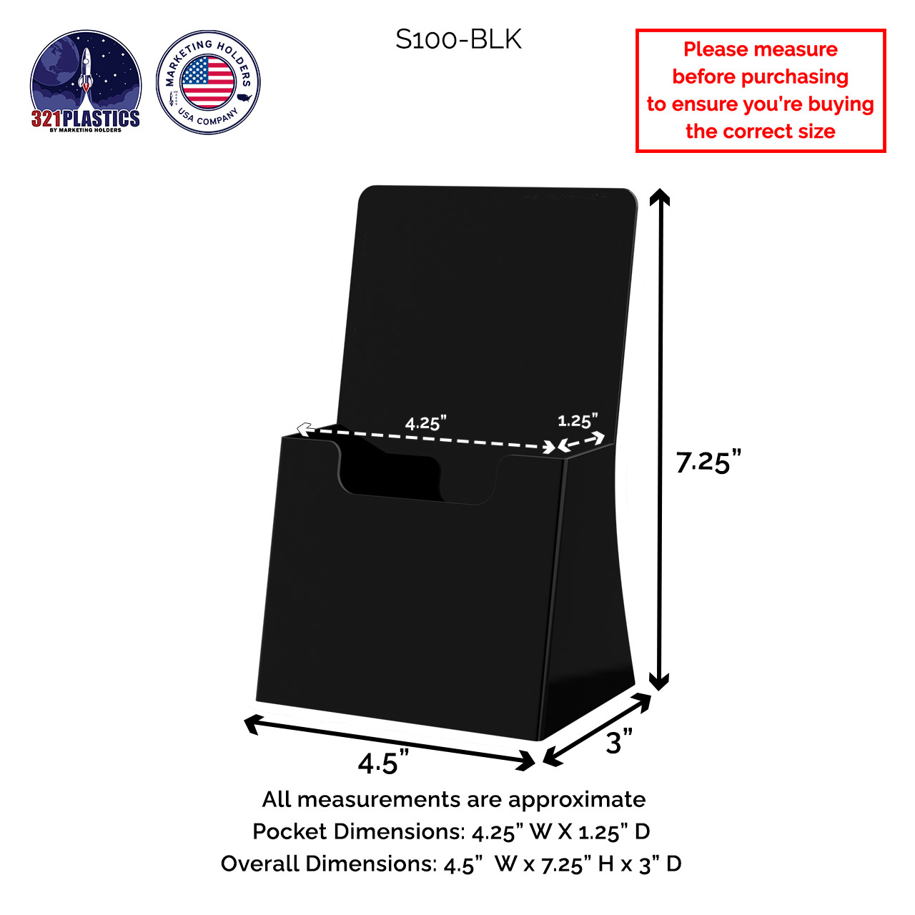 50 Pack Black Tri Fold Literature Brochure Holder 4×9 Acrylic Display