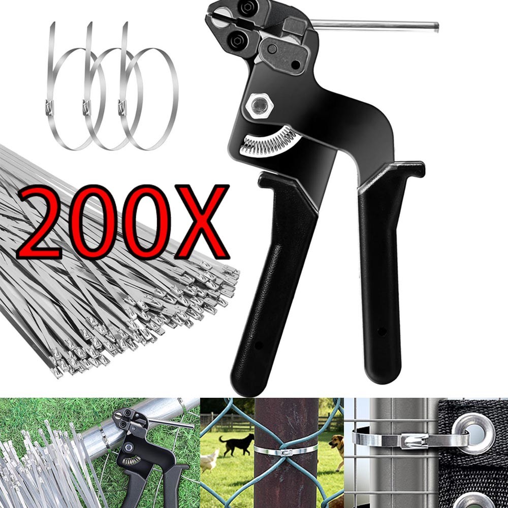 Cable Tie Tool Gun Stainless Steel Cable Tie Tool Repair W/200PCS Metal Zip Ties