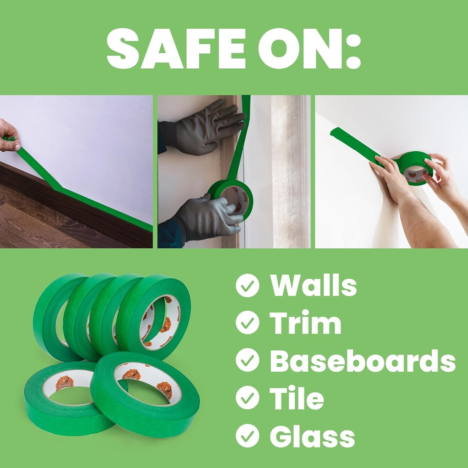 Green Painters Tape Multi-Surface Masking Tape 6Rolls Indoor and Outdoor Use
