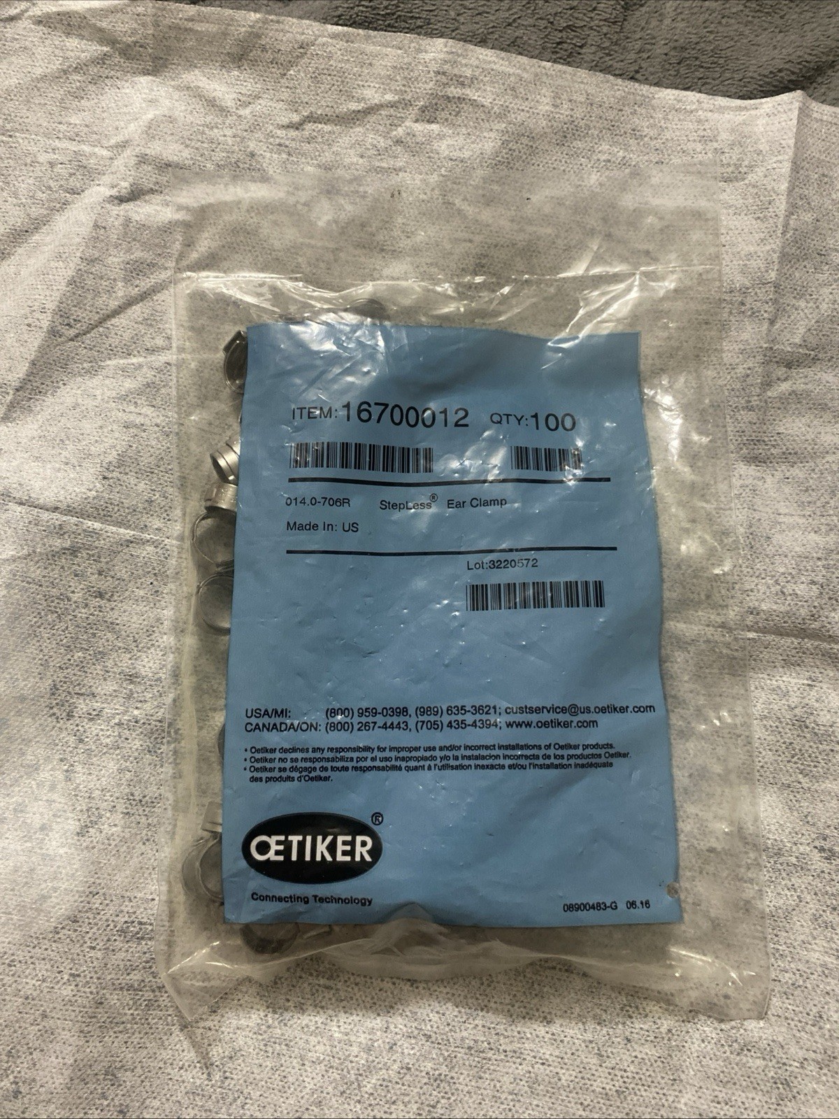 Oetiker 16700012 Stepless Ear Clamp, One Ear Clamp- 14mm (Open) (Pack Of 100)