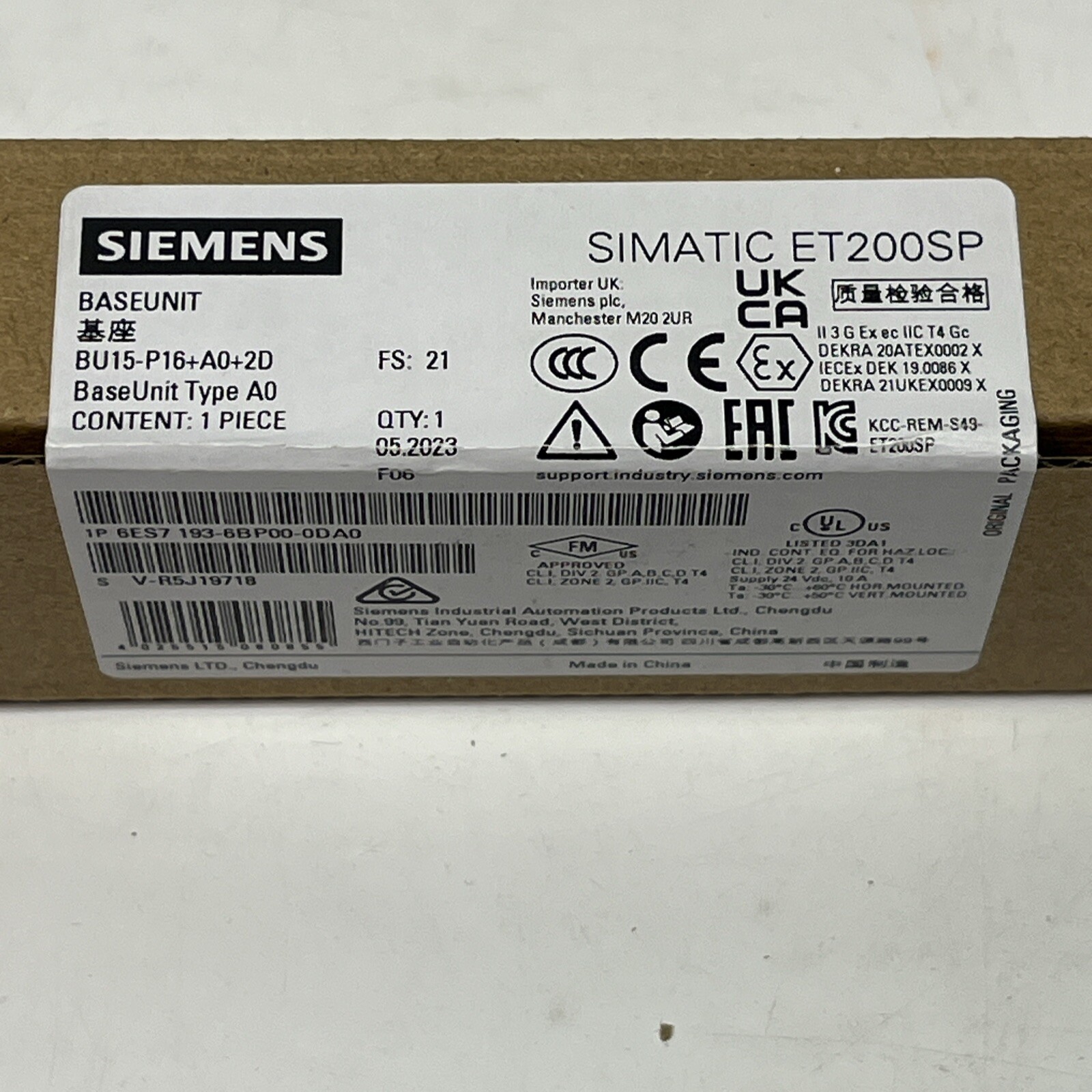7pk Siemens 6ES7193-6BP00-0DA0 SIMATIC ET 200SP Base, BU Type A0, Factory Sealed