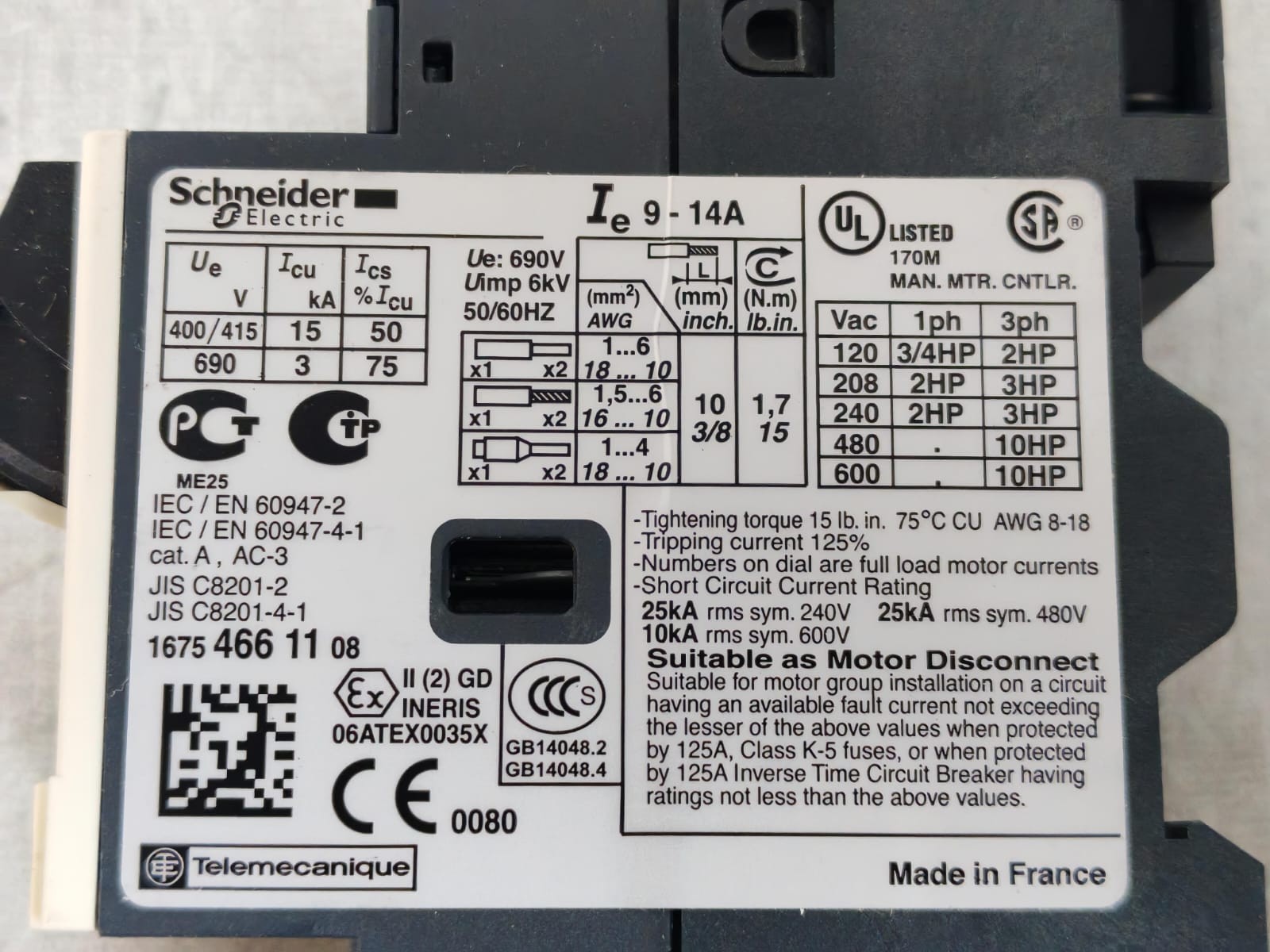 LOT 2PCS SCHNEIDER ELECTRIC GV2ME16 MOTOR CIRCUIT BREAKER