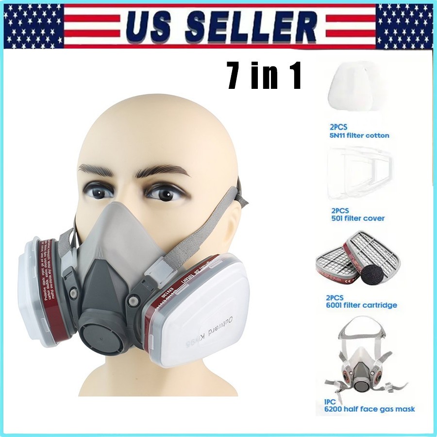 7in1 Half Face Gas Mask 6200 Respirator Safety Protect Painters Respirator