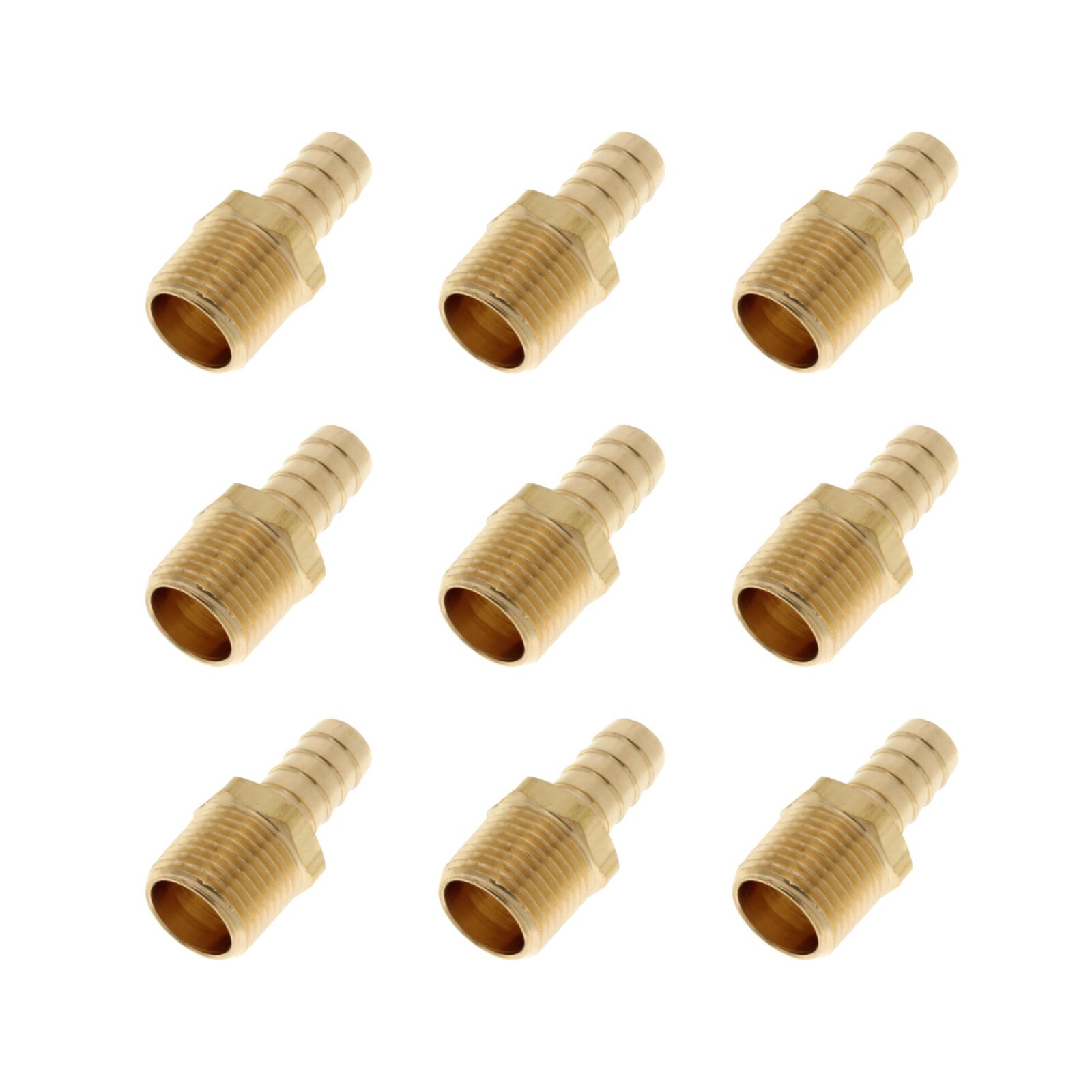 Hose Barb 1/2″ x NPT Male 1/2″ Coupling Adaptor Reducer Water Air Brass Lot Of 9
