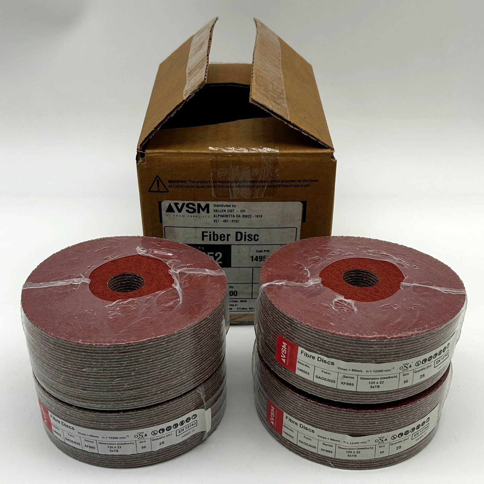 VSM 149552 Resin Fiber Disc 5″ x 7/8 50 Grit XF885 Ceramic Plus SAOE 100 Discs