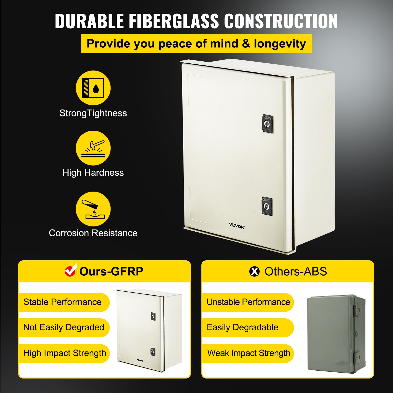 VEVOR Fiberglass Enclosure Electrical Enclosure Box 15.7 x 11.8 x7.9″ Wall Mount