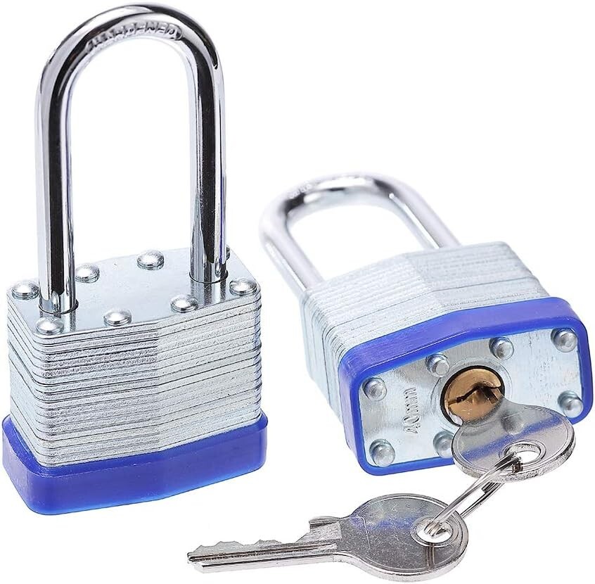 2 pcs 40mm 1-9/16 in Laminated Pad Locks Keyed the Same Alike Long Shackle