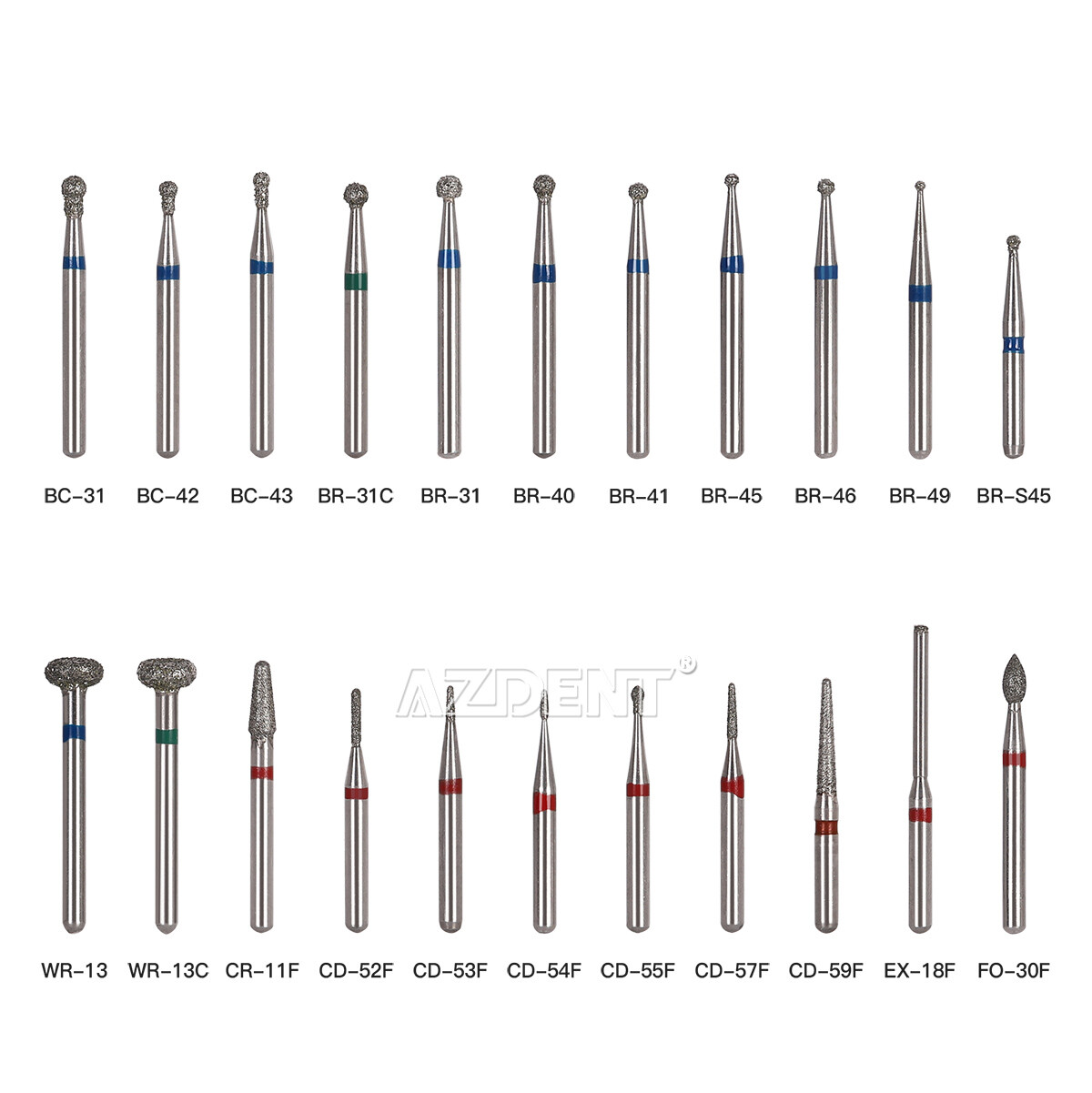 5PCS AZDENT Dental Diamond Burs Friction Grip For High Speed Handpiece Turbine