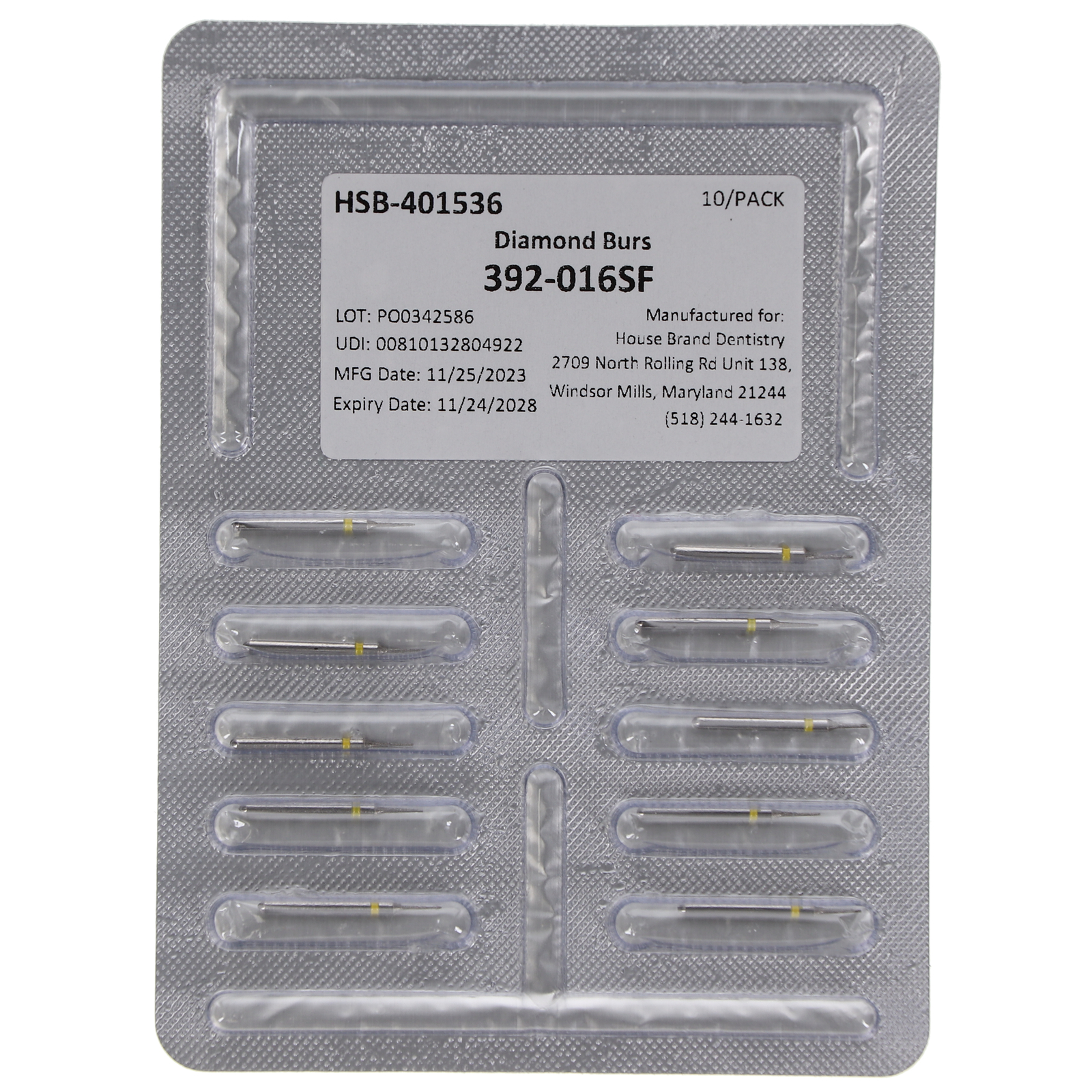 House Brand Dentistry 401536 Interproximal 392-016SF Super Fine Diamond Burs 10P