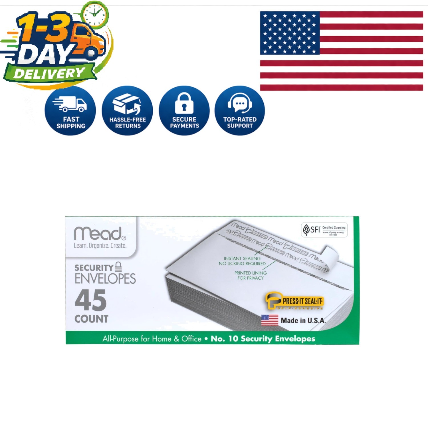 Mead #10 Security Business Envelopes Letter Size 4-1/8″ x 9-1/2″ – Peel and Seal