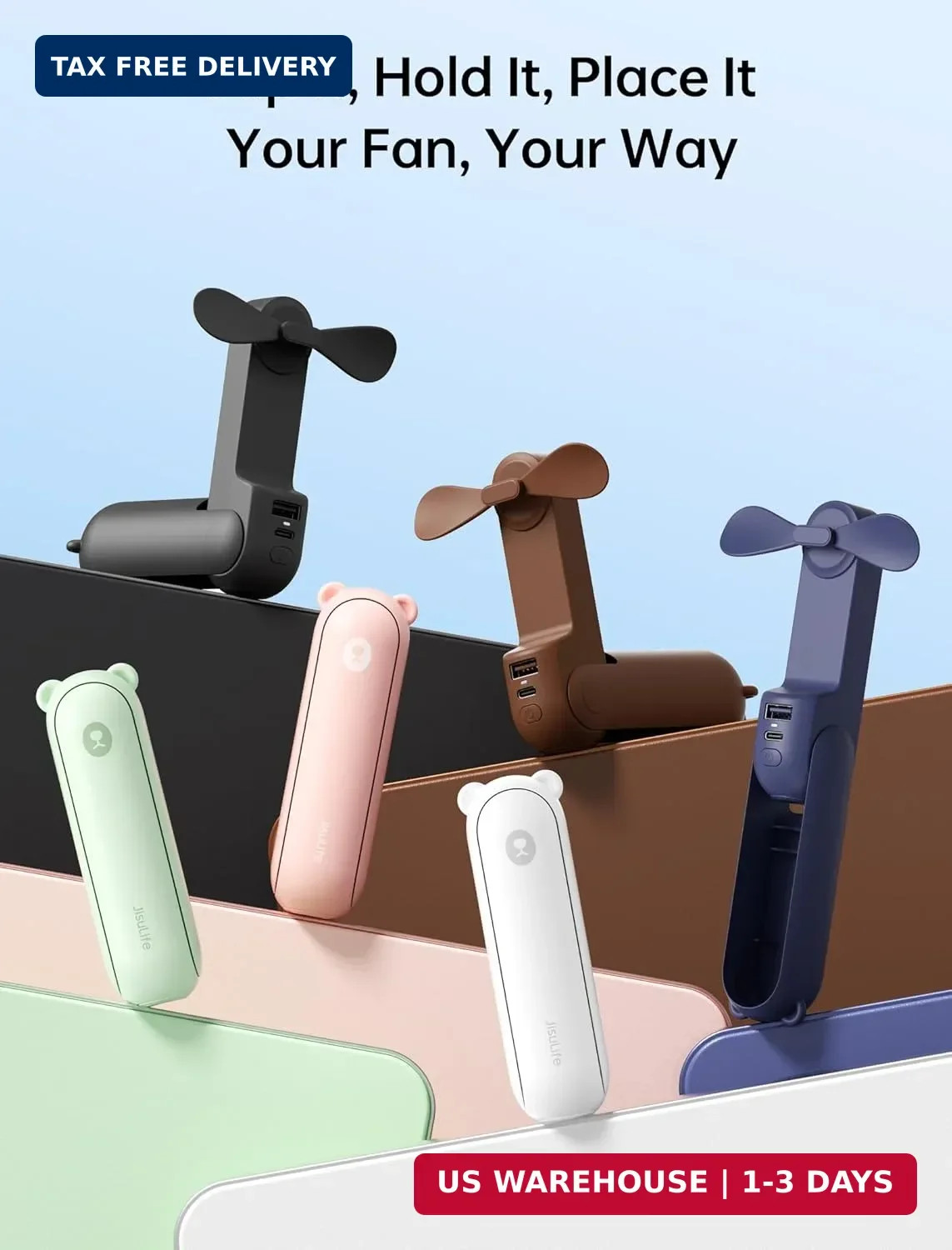 3 in 1 Handheld Mini Fan USB Rechargeable Power Bank Flashlight Travel