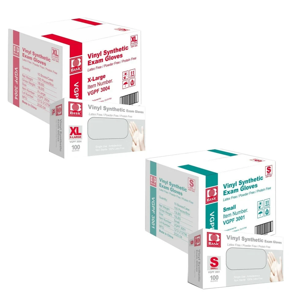 Disposable Vinyl Gloves, Latex Free Powder Free, Clear Food Safe Gloves S M L
