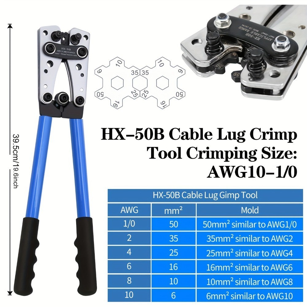 Battery Cable Lug Crimping Tool 10-1 AWG W 60PC Copper Ring Terminal Heavy Duty