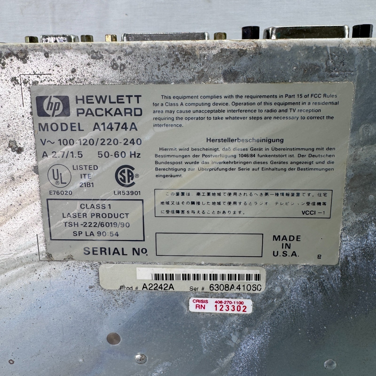 HP Controller 382 A1474A Instrument Controller 32 MB RAM Hi‐Res Model SCSI