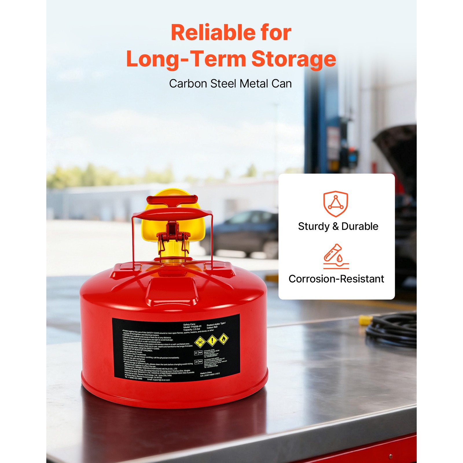 Uimoso 2.5 Gallon Red Safety Gas Can with Flame Arrester and Funnel