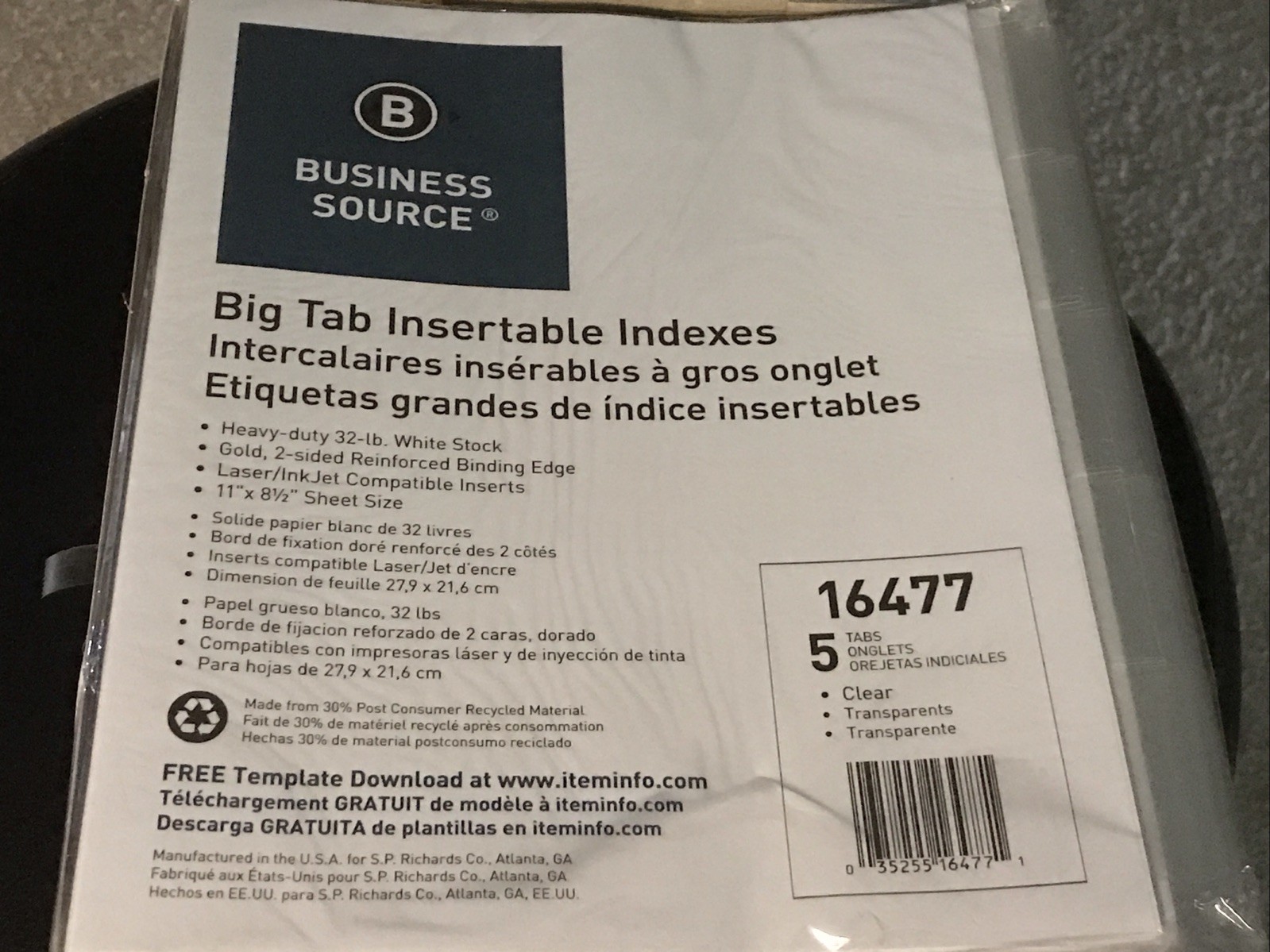 Business Source Index Divider – 5 Tab[s]/set – 8.50″ X 11″ – clear tabs.