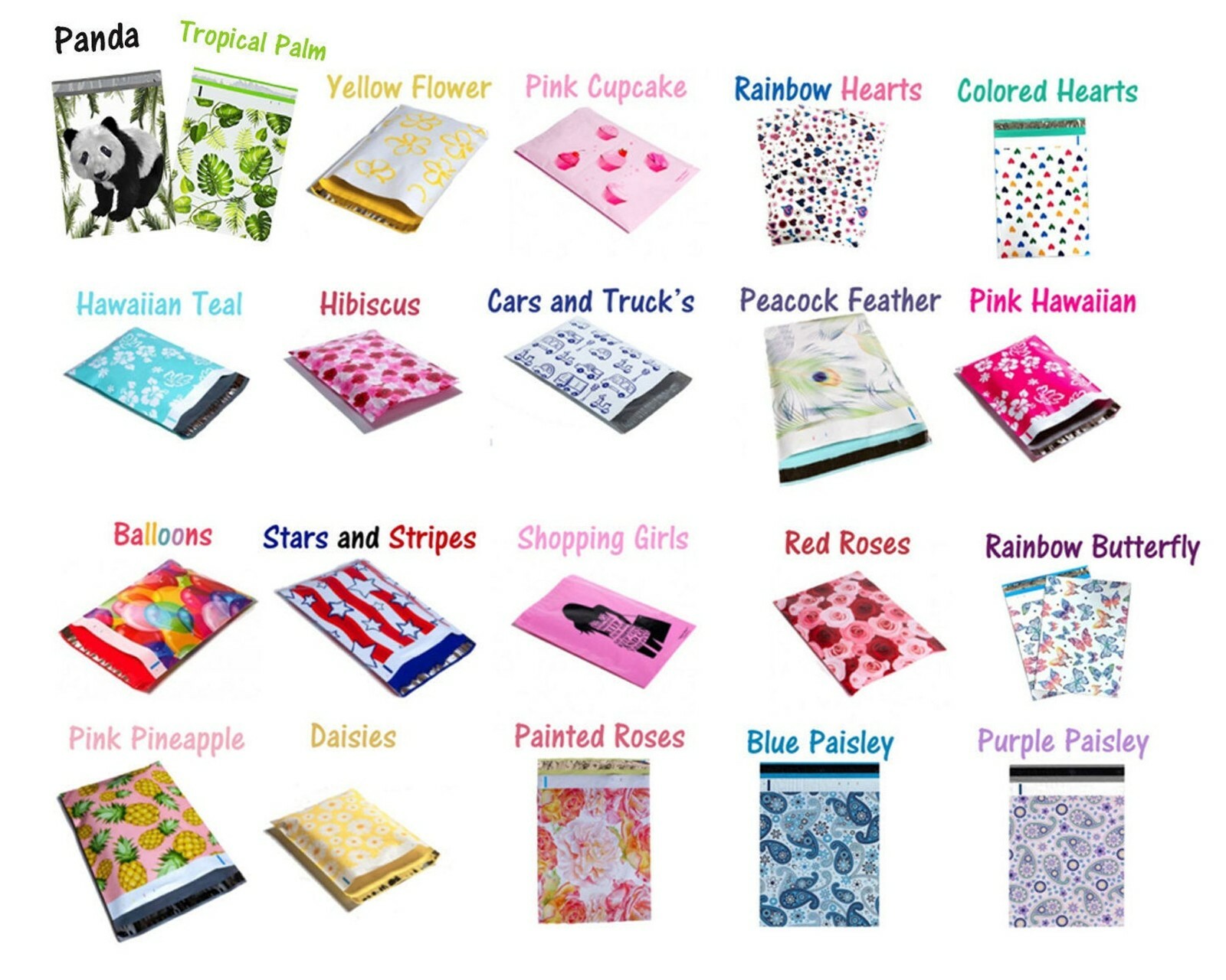 (20-200Pack) 10″ x 13″ Designer Prints FLAT POLY Mailers Business Ship Envelopes
