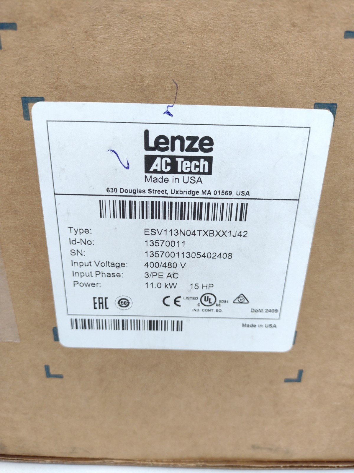 *** Lenze AC Tech ESV113N04TXB XX1J42 Frequency Inverter Drive 3 PHase 15 HP