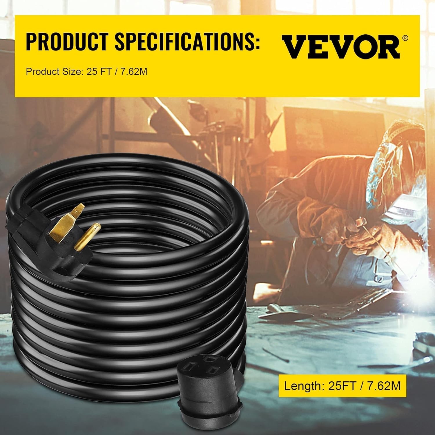 Heavy Duty 8AWG Welding Extension Cord, 25ft, Safe for Indoor and Outdoor Use