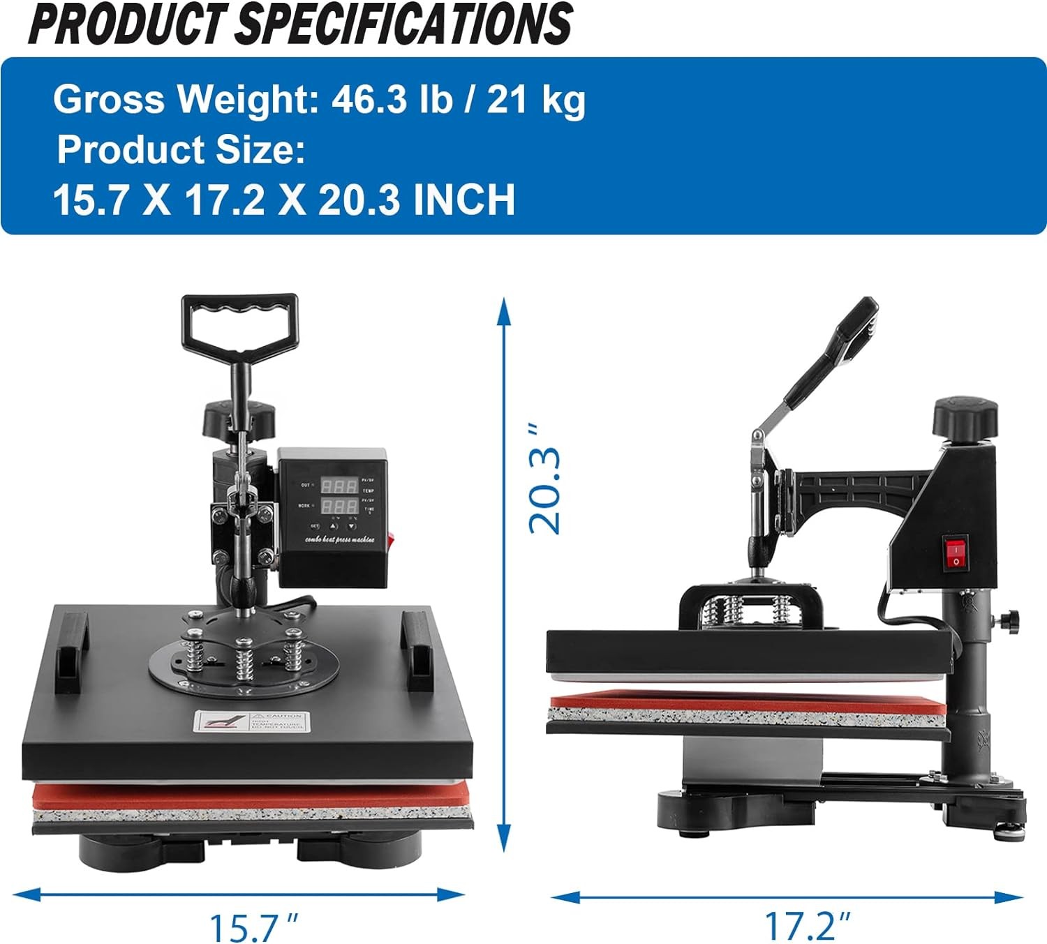 8 IN 1 Combo T-Shirt Heat Press 15″x15″ Transfer Machine Sublimation Swing Away