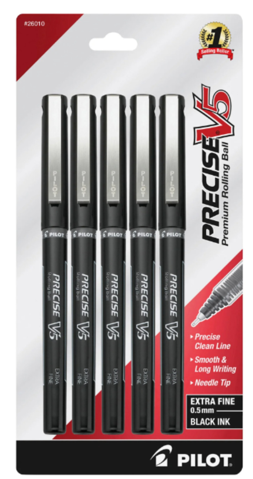 Pilot Precise V5 Extra Fine 0.5mm Rolling Ball Pens BLACK 5 Pack FREE SHIPPING