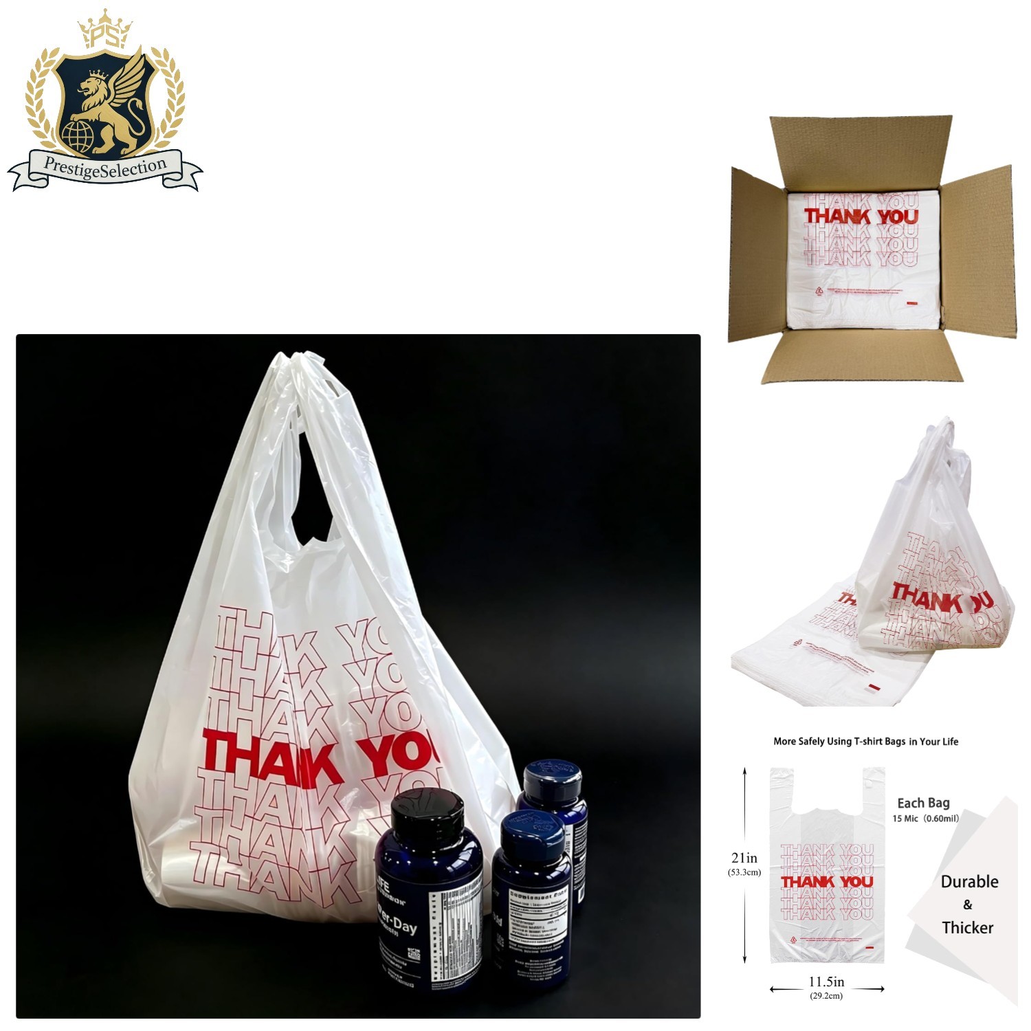 High-Quality 11.5″ x 6.25″ x 21″ Thank You Bags – 500 Count for Small Businesses