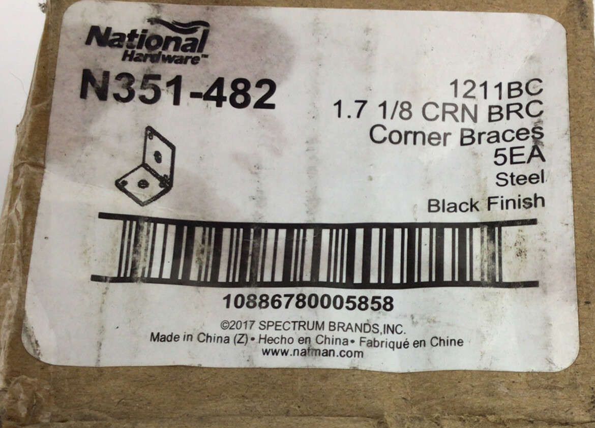 QTY 5 NATIONAL HARDWARE N351-482 1211BC 1.7 1/8 CRN BRC CORNER BRACES FREE SHIP