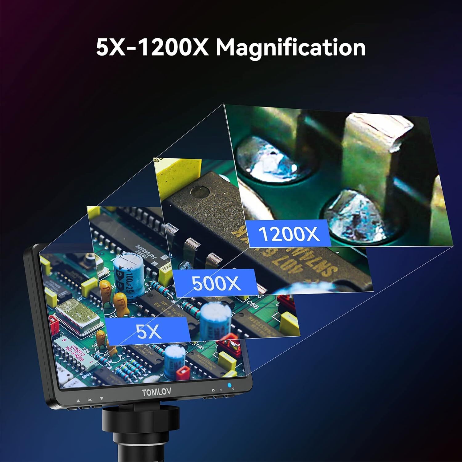 TOMLOV 7″/10″ Digital Microscope 1200-1500X Coin Microscope Soldering Magnifier
