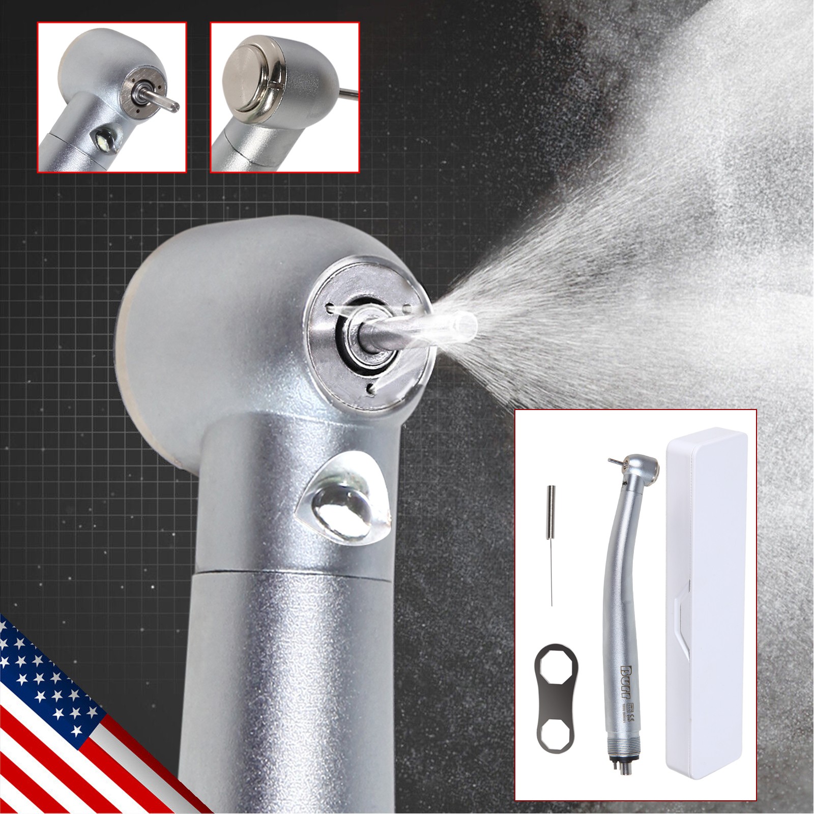 5 Packs Dental Fiber Optic High Speed Turbine LED Handpiece E-generator 4 Holes