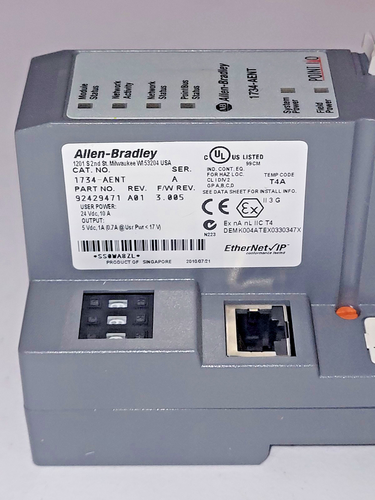 Allen Bradley 1734-AENT Ethernet Point I/O Adapter Module 1734AENT