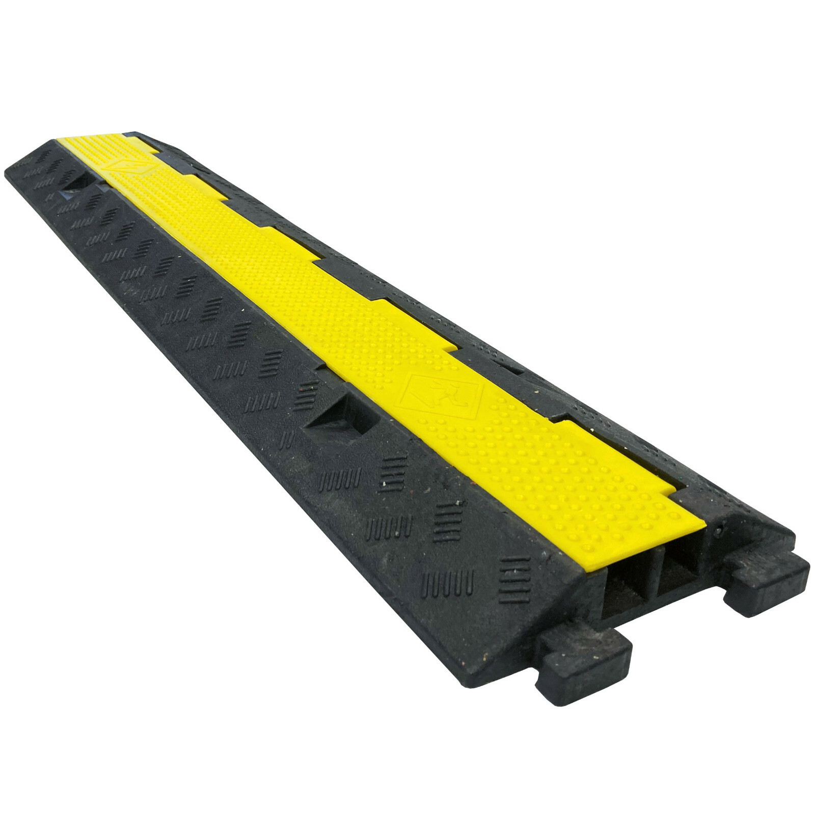 Electriduct 2 Channel Heavy Duty Rubber Cable Protector – Yellow Lid, Black Base