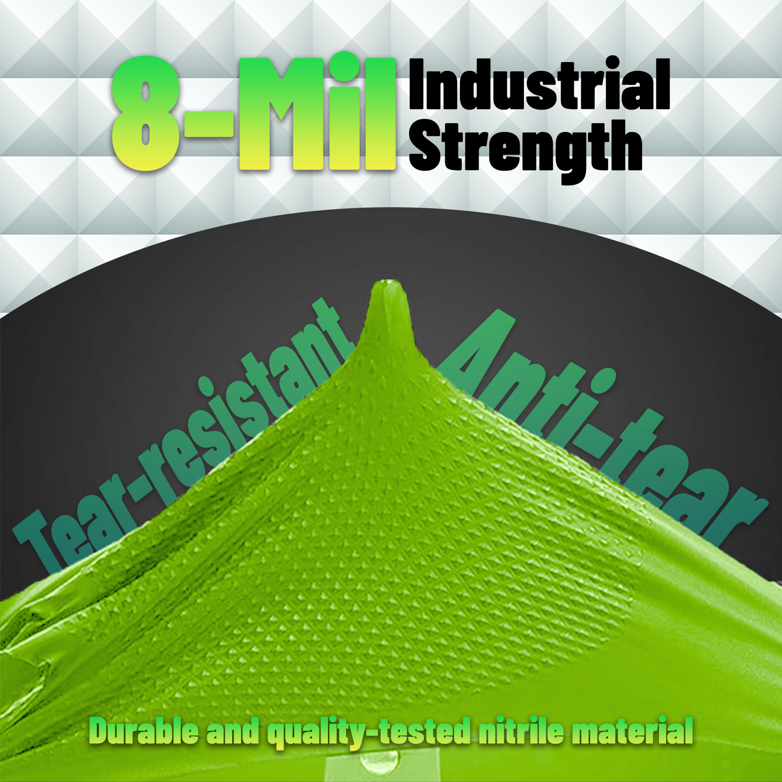 Heavy Duty Green Industrial Nitrile Gloves with Raised Diamond Texture, 8-mil