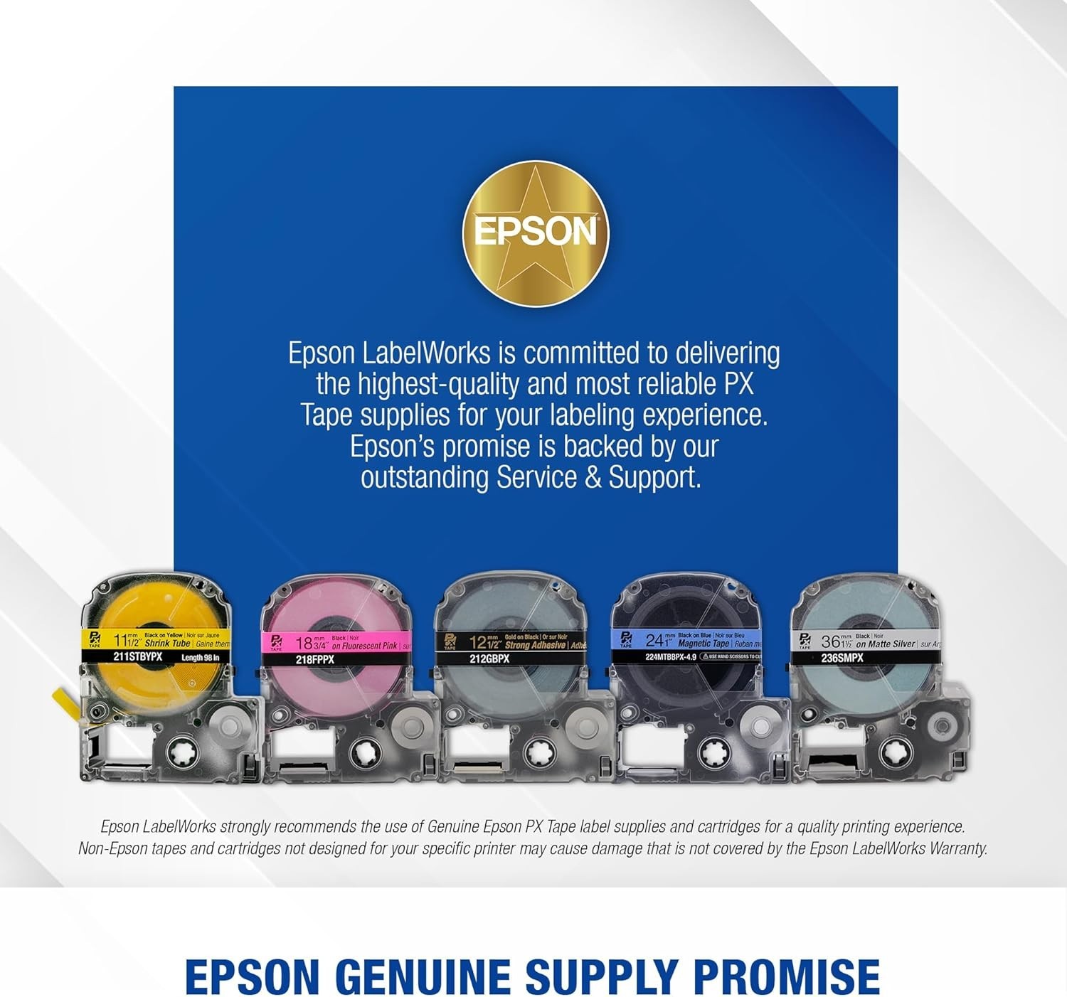 Epson LABELWORKS 221STBWPX Black on White Shrink Tube 7/8″ (21mm) Tape-221STBWPX