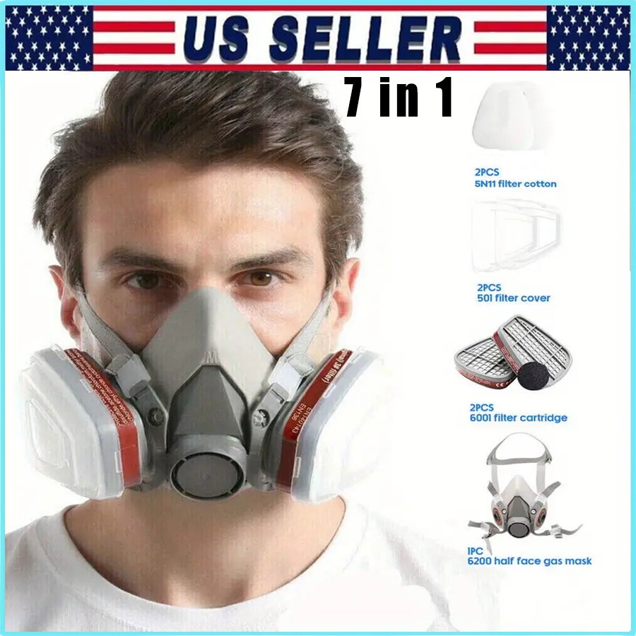 7in1 Half Face Gas Mask 6200 Respirator Safety Protect Painters Respirator