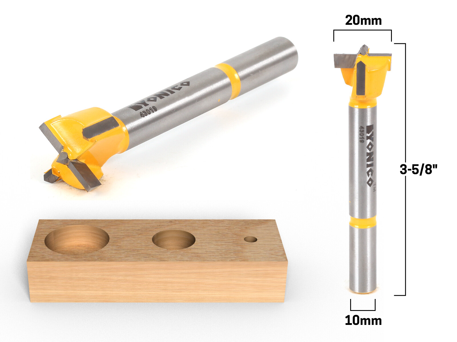20mm Diameter Carbide Forstner Drill Bit – 10mm Shank – Yonico 43019C