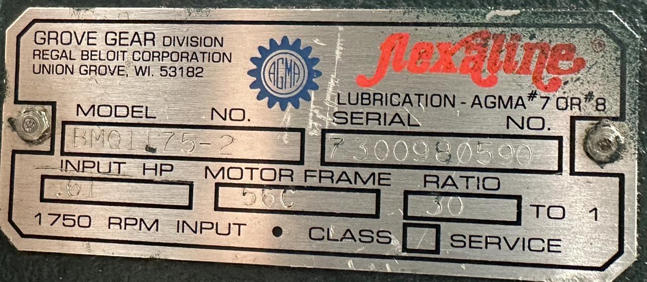 Grove Gear BMQ1175-2 Gear Reducer 1750 RPM .61 HP 30:1 Ratio